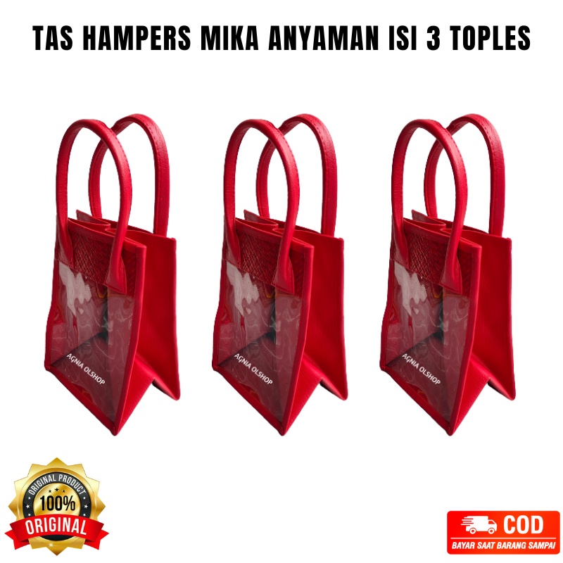 Tas Mika Ukuran 3 Toples Tas Parcel Anyaman Pandan Keranjang Hampers Mika