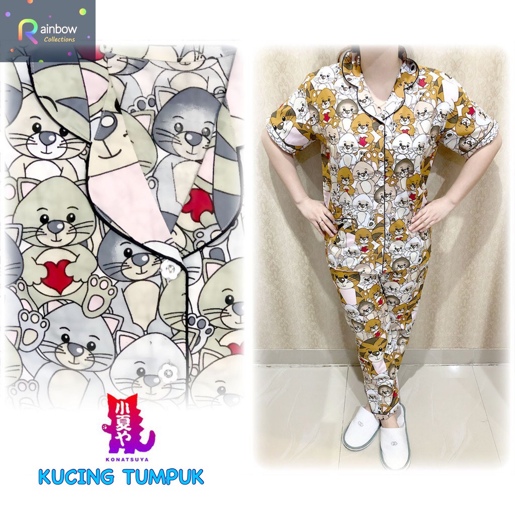 Piyama ABG CP celana panjang baju pendek, katun jepang, fit to L, motif TEDDY/PONY/TSUMTSUM/MEOW/LOL