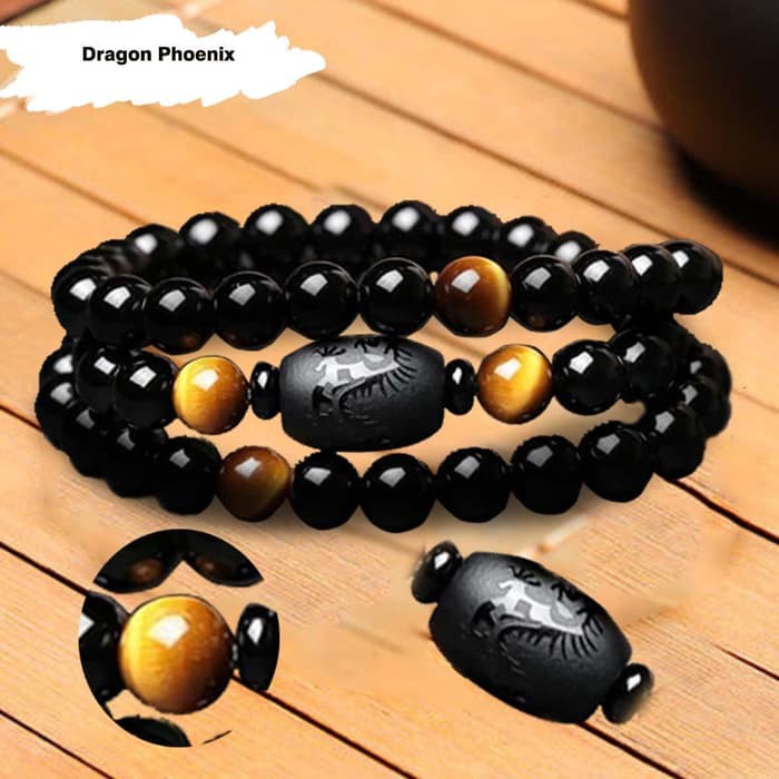 Gelang Lilit Dragon Phoenix Triple Natural Stone asli buddhist bracelet buddha budha om mani padme