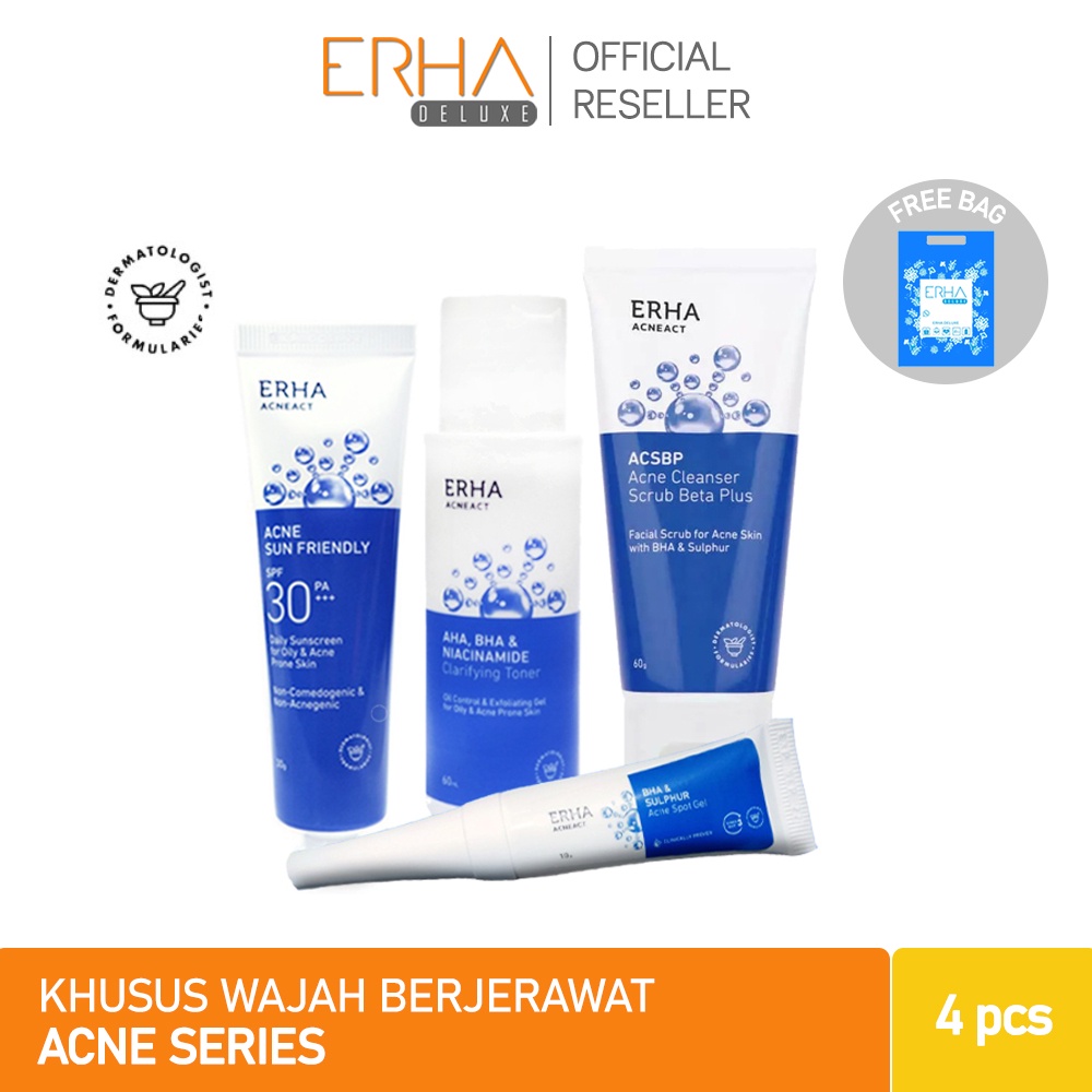 ERHA Penghilang Jerawat 4 Pcs - Paket Acne Sabun ACSBP - Spot Gel - Toner - Sunscreen