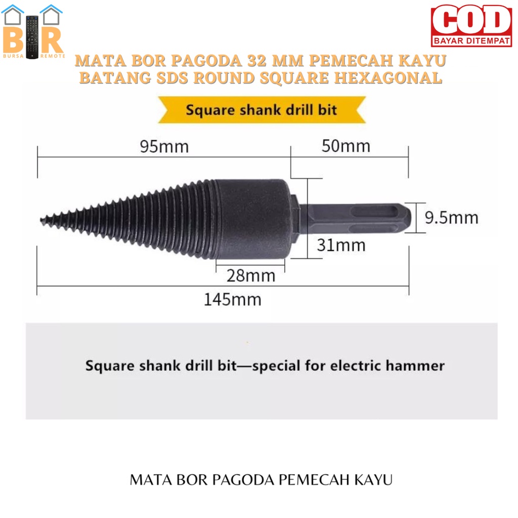 Mata Bor PAGODA PEMECAH KAYU 32mm Batang SDS Round Square HEXAGONAL