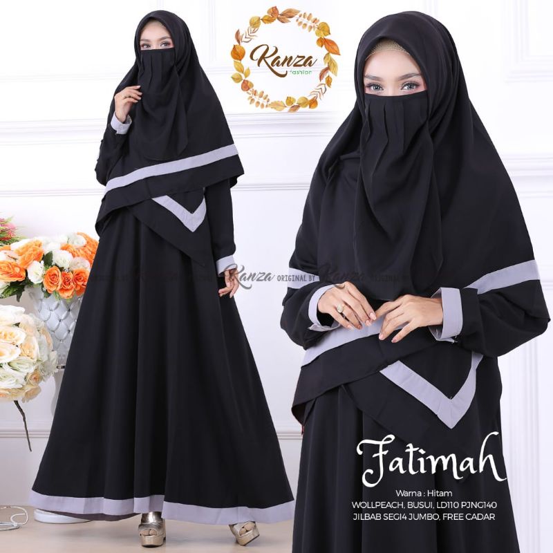 Fatimah Syari Gamis Polos Syari Terbaru Gamis Set Khimar Plus Cadar By Kanza