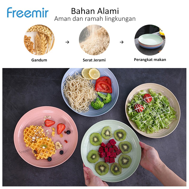 freemir Set 4 pcs Dinner Plate 23 & 25 cm Piring Makan Piring Bulat Wheat Straw Warna Warni Set 4 pcs Semi Mangkok-2