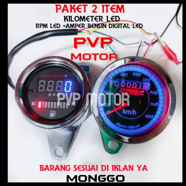 PAKET SPEDOMETER LED+RPM DIGITAL+AMPER BENSIN DIGITAL ALL MOTOR UNIVERSAL