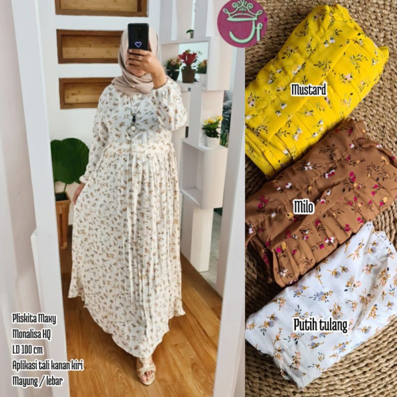 Gamis monalisa plisket motif bunga //JF1153