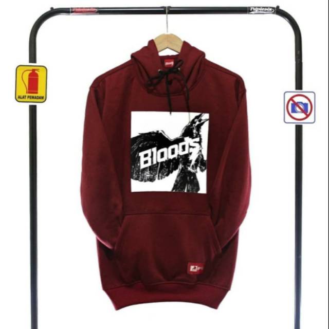 Jaket hoodie pria bloods maroon