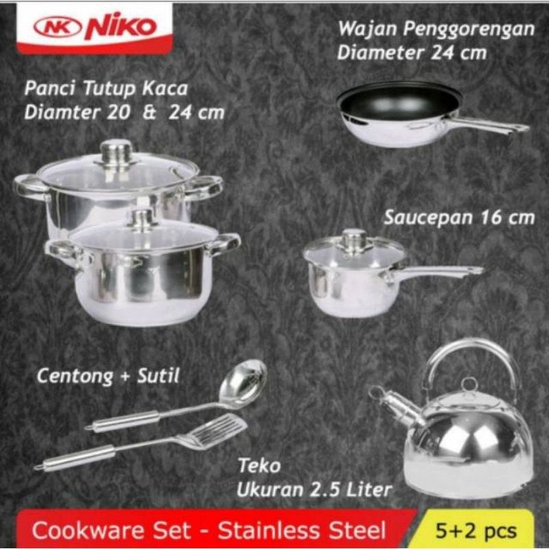 Niko   ,  Panci Set , Multifungsi , Wajan , Goreng , stainless