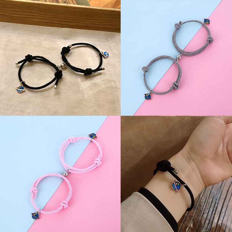 2 Pcs Gelang Couple Magnet Blue Planet Braided Couple Hand Rope Gift Jewelr ready stock cod