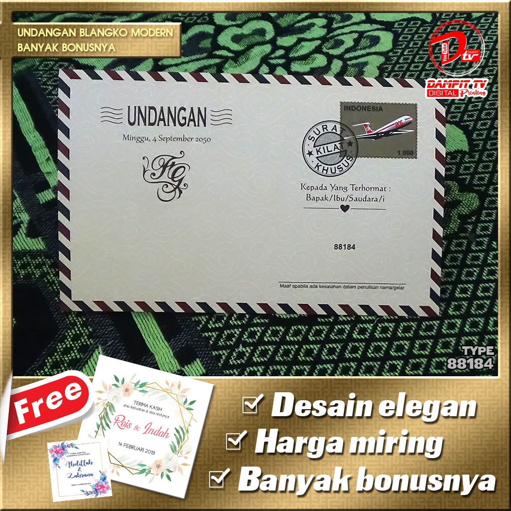 Undangan Cantik Model Amplop Klasik Keren Elegan Free KUT & Video Digital Kilat | Blangko Erba 88184