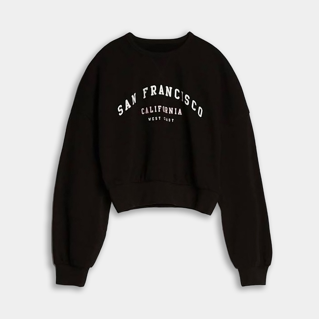 Sweater Crop Oversize Sanfransisco | Korean Style Wanita | Bahan Fleece |  Allsize