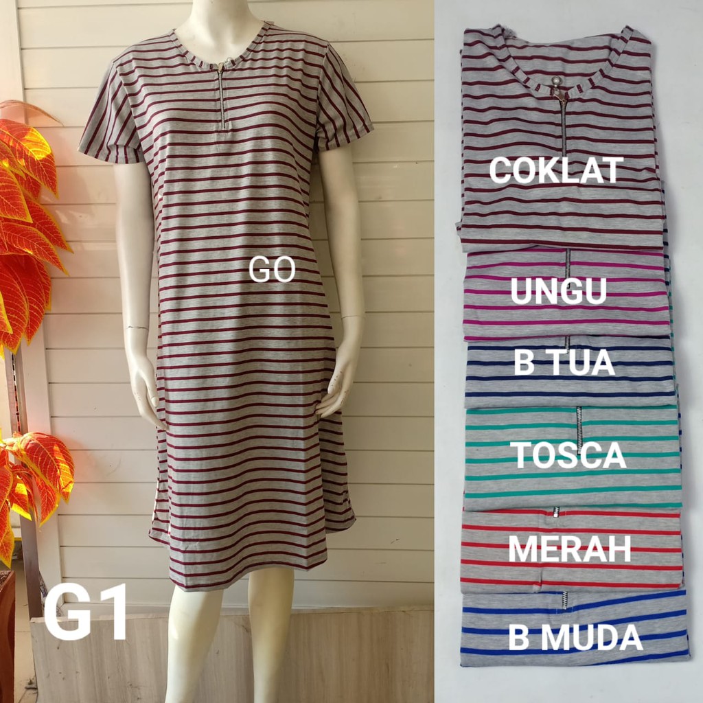 gof NIPON DRESS/DASTER Wanita Casual Salur Pakaian Perempuan Baju Busui Lengan Pendek