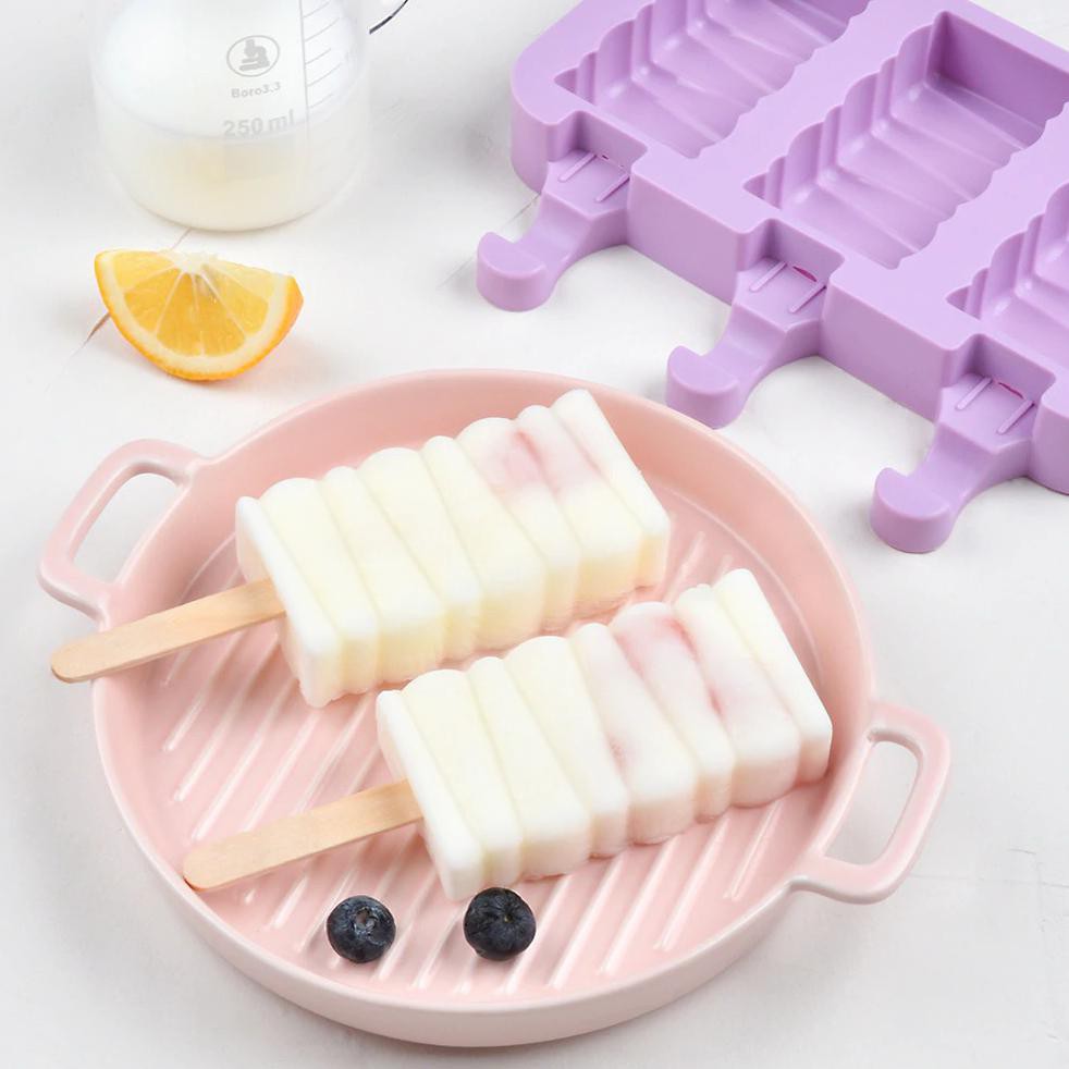 Grab Medan Cetakan Es Krim 3 Hole Silicone Mold Dessert With 50 Popsicle Sticks Model Oval Sj J