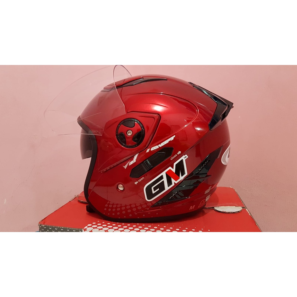 HELM GM MERAH INTERCEPTOR SOLID DOUBLE VISOR HALF FACE UKURAN M - NEW