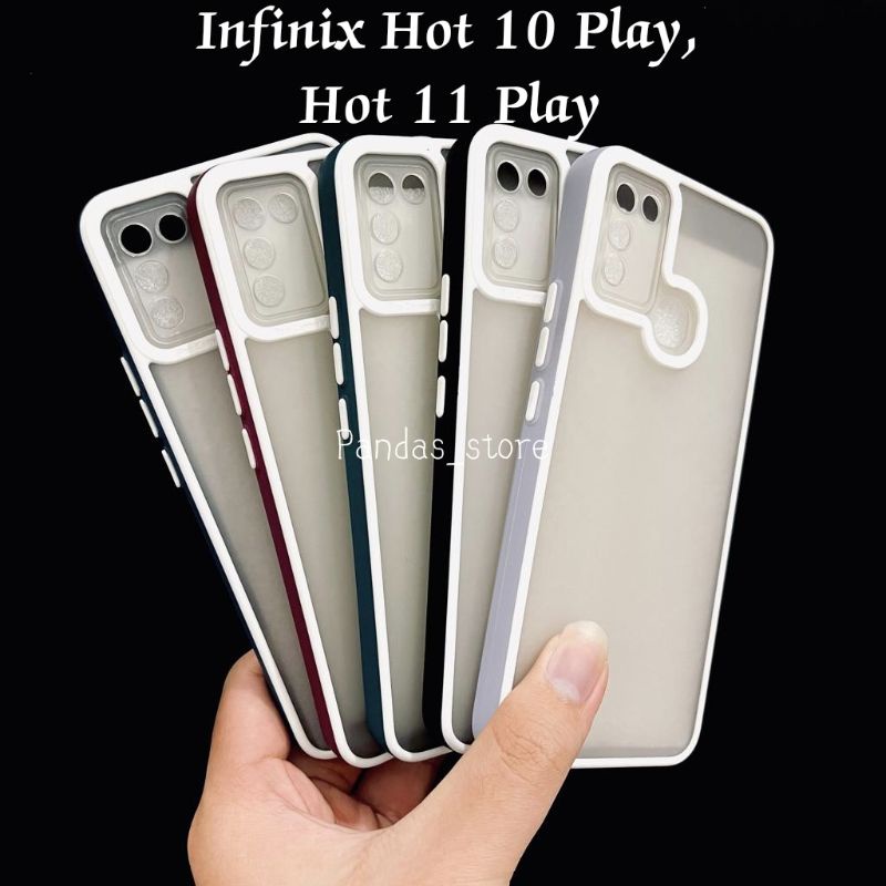 Pro Hybird Infinix Hot 10 Play / Hot 11 Play Softcase Halus dan Elegan / Pinggiran Garis Putih Keren (Pandas)