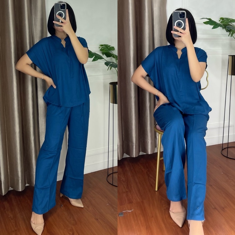 ONE SET TWILL PIYAMA SET TWILL/PAJAMAS/DAILY ONE SET/SETELAN / SETCEL / KEMEJA RAYON / RAYON TWILL-BLUETIFFANY TWILL
