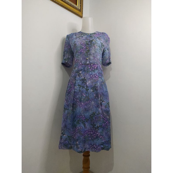 (BISA COD) Dress Vintage, Dress Bunga, Dress Tartan, Longdress, Dressmidi-Bunga3