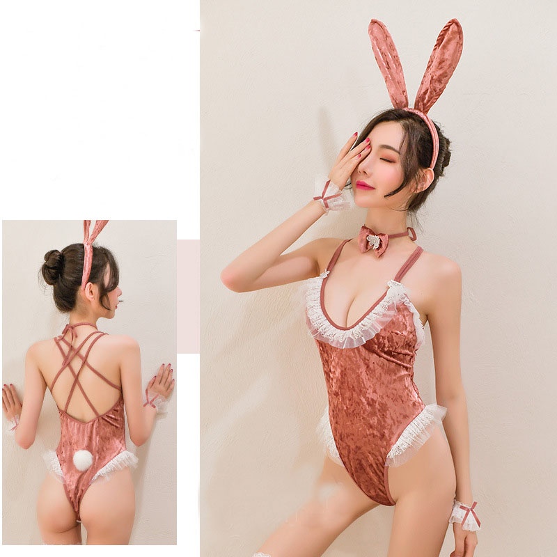 Lingerie Sexy Gadis kelinci Lucu cosplay Seragam Jumpsuit Selangkangan Open A508-B