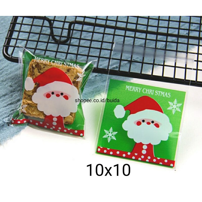 Uk 10x10 Fancy Kemasan Plastik Kue Cookies Bag Souvenir Natal Merry Christmas kantong bungkus gifts