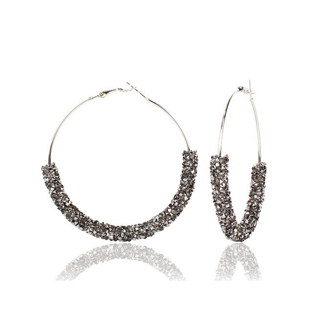 LRC Anting Tusuk Fashion Half Circle Alloy Diamond Earrings F84506