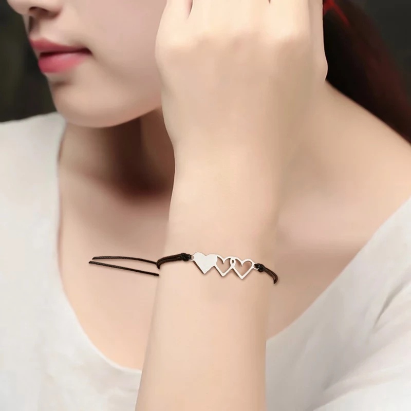 Fashion Hollow Heart Shape Wax Wire Woven Bangle/ Adjustable Couple Wrist Chain