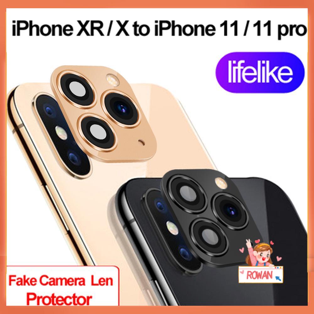 ROW Phone Upgrade Fake Camera Lens Sticker Support flash Seconds Change for iPhone XR X to iPhone 11 Pro Max Luxury Glass Mobile Screen Protector Cover Case/Multicolor