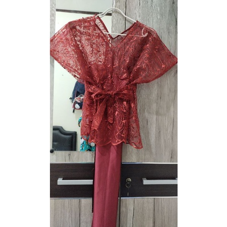 setelan kebaya modern atasan outer tile bawahan rok velvet Tinggal pakai