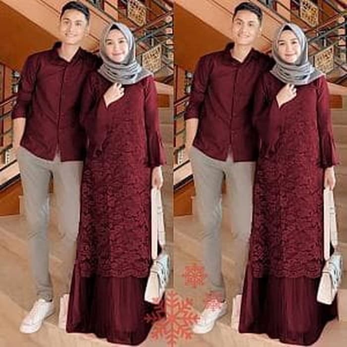 GAMIS PESTA BROKAT MAROON GAMIS COUPLE / CP ALEXA PELINO       Terusan