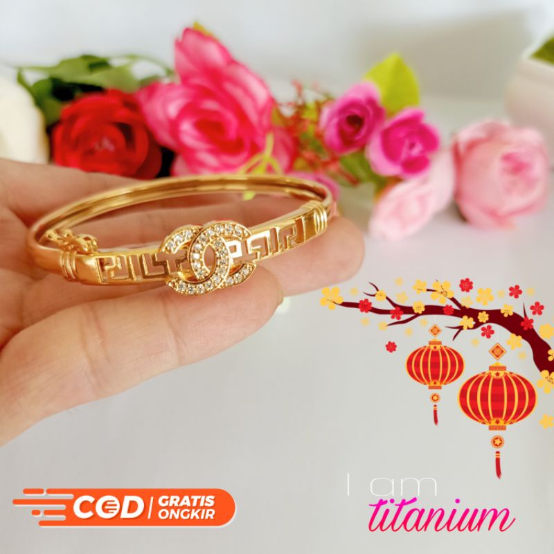 COD GELANG TITANIUM WANITA MODEL CHANNEL/GELANG PERHIASAN LAPIS EMAS