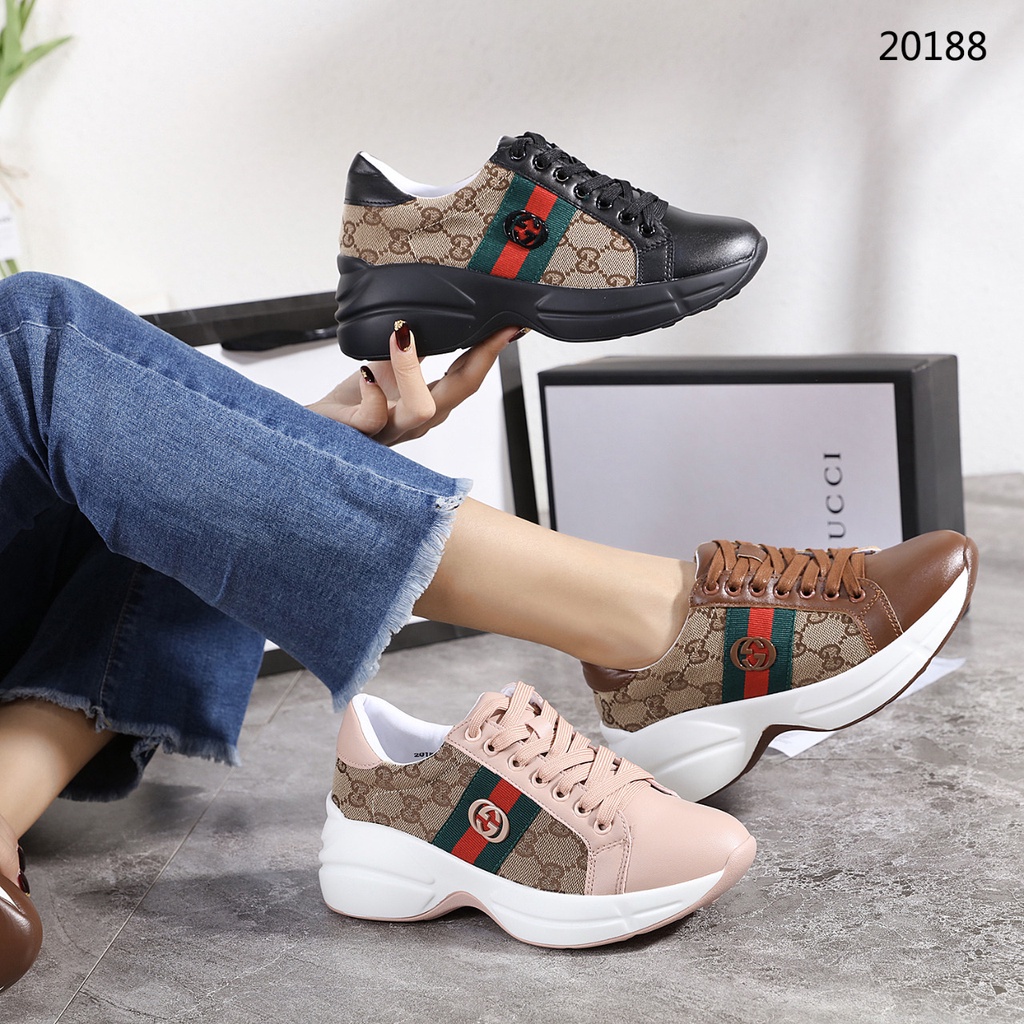 GG Canvas and Leather Rhyton Sneakers #20188 (Baru)