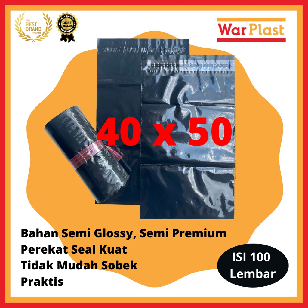 Plastik Packing Olshop Polymailer Amplop Plastik dengan Perekat Semi Premium - Uk 40x50 - Hitam