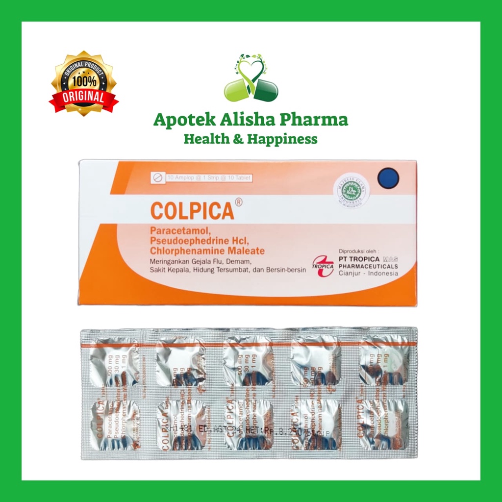 COLPICA Strip 10tablet-Colpica tablet Obat Flu/Pilek/Hidung Tersumbat/Alergi/Panas/Demam/Pusing/Sakit Kepala/Colpika/Kolpika Tablet