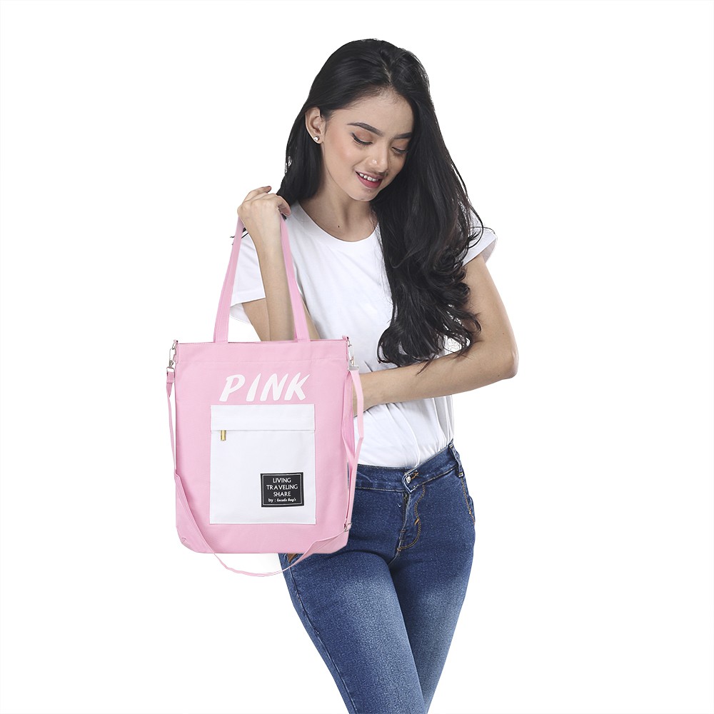 Tote Bag Resleting wanita PINK Tas tote Bag Tas tote Bag Kanvas Tote Bag Resleting Tote Bag Kanvas