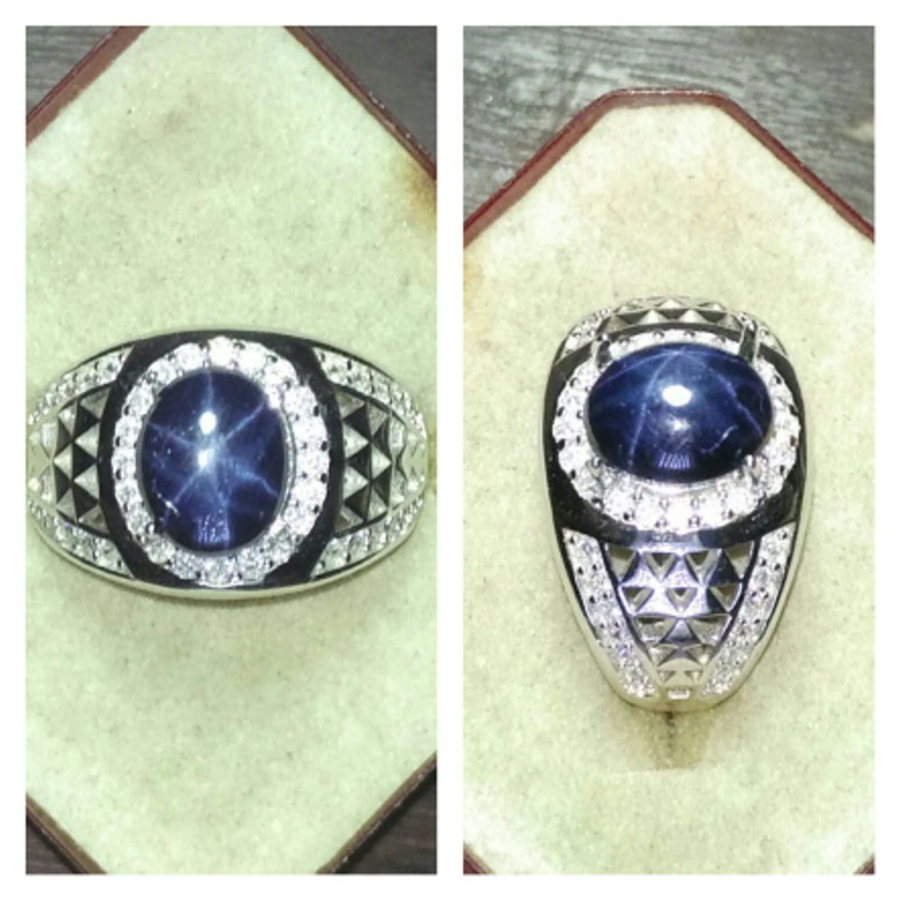 Promo SAFIR STAR   DARK BLUE SAFIR STAR NATURAL RING PERAK MURNI 925 Diskon