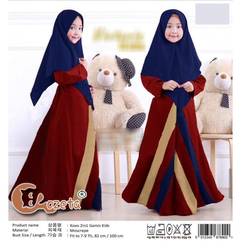 Setelan Baju Anak Muslim Xoxo Gamis Kids 2in1 Maroon Talx.5668