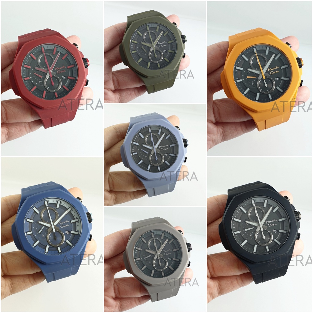 ALEXANDRE CHRISTIE AC 6590 PRIA ORIGINAL / JAM TANGAN ALEXANDER COWOK AC6590 MC ORI KARET RUBBER BLA