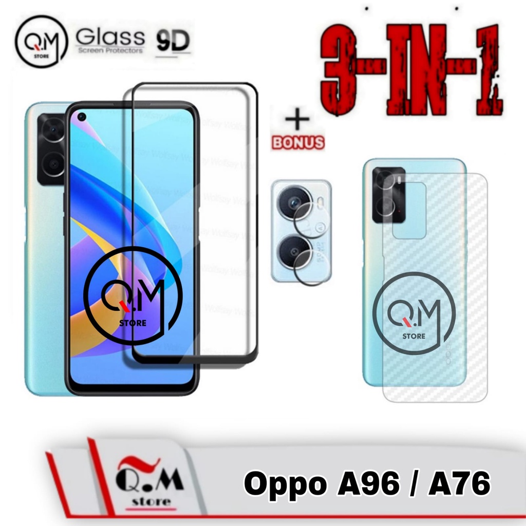 Paket 3in1 Tempered Glass Oppo A96 / Oppo A76 / Oppo A36 Anti Gores Pelindung Layar