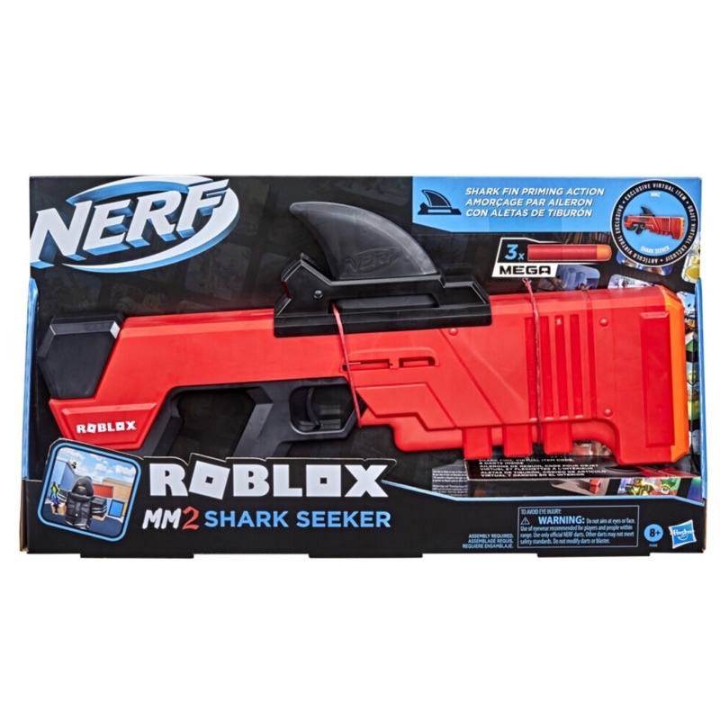 Nerf Roblox MM2: Shark Seeker Dart Blaster, Shark-Fin Priming, 3 Nerf Mega Darts