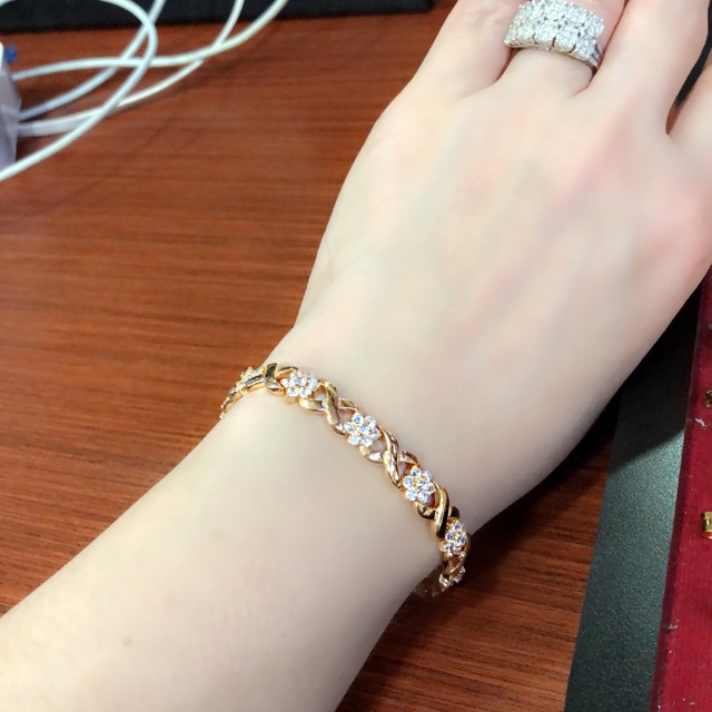 Gelang rantai kembang zircon putih mas kuning