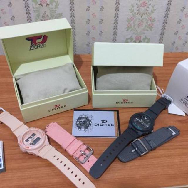 Digitec 3095 set original 
Diameter 3,4cm
Mesin dualtime 
Water  free tali kanvas + box