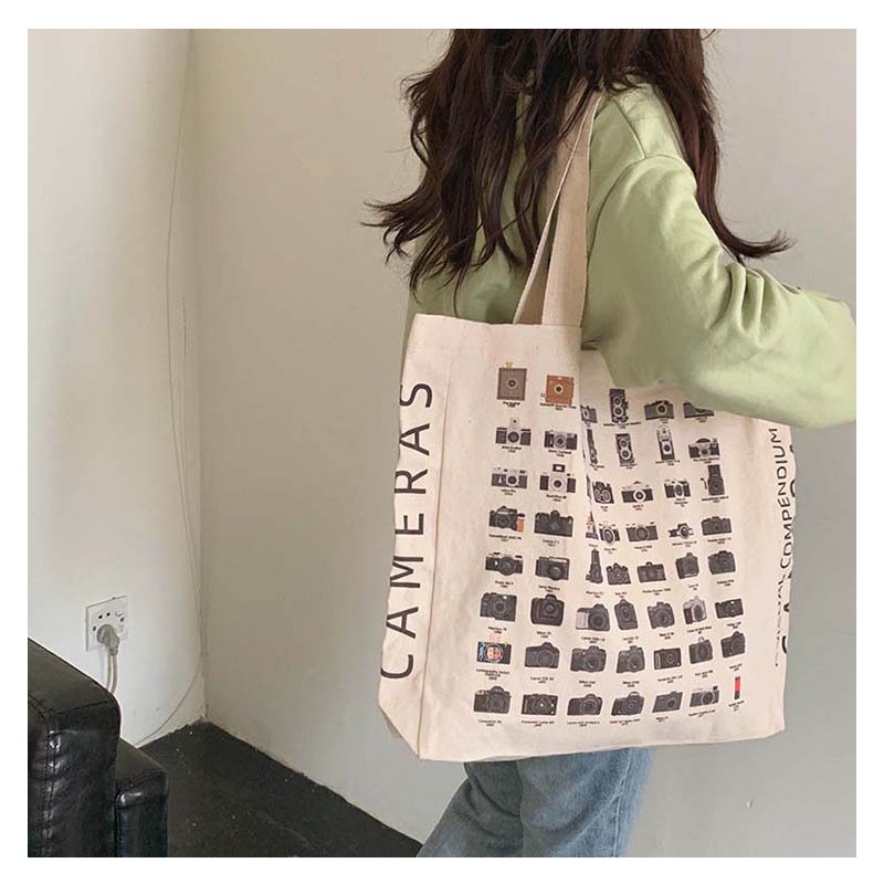 TC-01 tas canvas tote bag wanita import korea jepang simple besar jumbo kamera