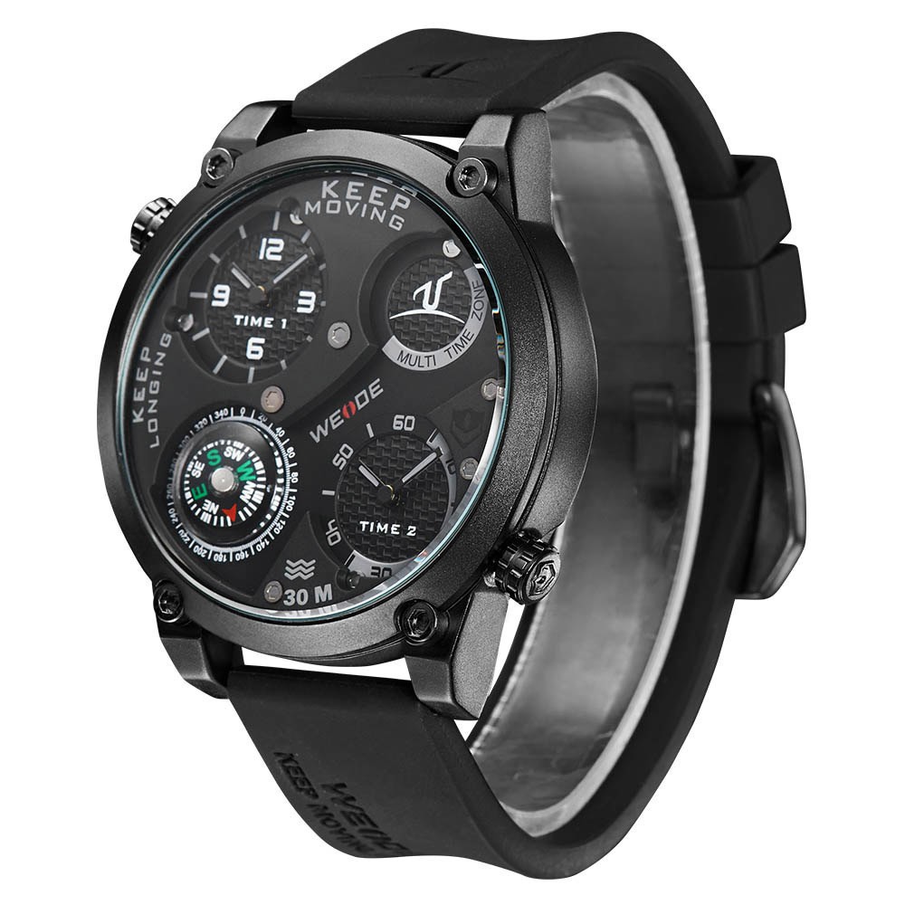 Weide UV1505 Jam Tangan Pria Wanita Sport Quartz Fashion Analog Silicone Hitam - Hitam Dial