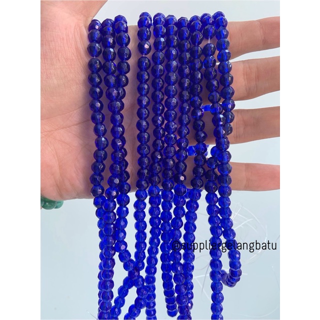 kristal bola dunia cutting 6mm Dark Blue ceko bulat biru tua beading