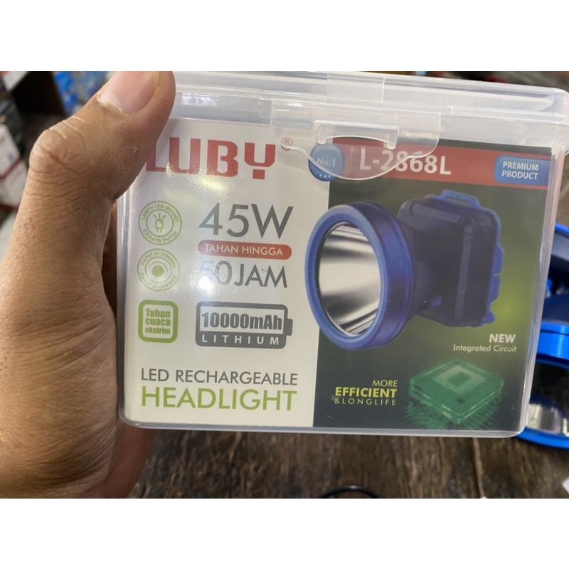 Senter Kepala Luby 2868L Original 45 Watt 10000mah Tahan Sampai 50 Jam Bisa Dicharge