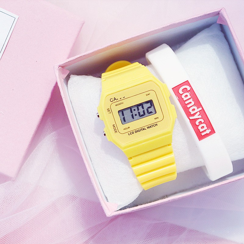 ✨READY✨  Jam Tangan Quartz Analog Bentuk Kotak Kecil Anti Air untuk Pelajar jam tangan anak-kuning