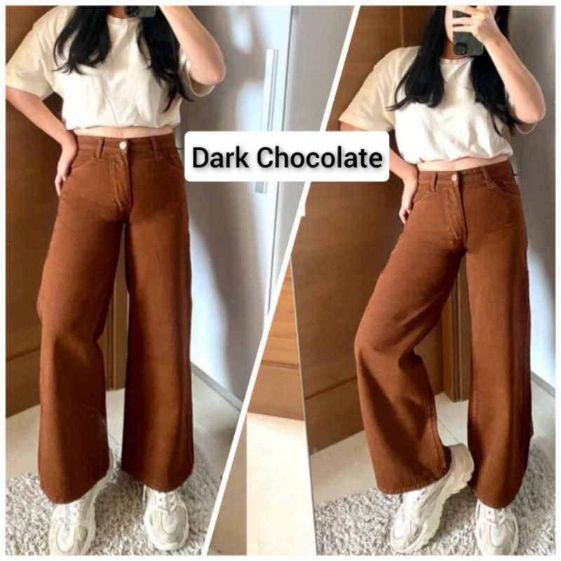 DARK CHOCOLATE BOYFRIEND MODEL KULOT POLOS JEANS KEKINIAN HW JEANS / CELANA HIGHWAIST JEANS /  HAIGH WAIST JEANS / HW MURAH PUTIH HITS KEKINIAN