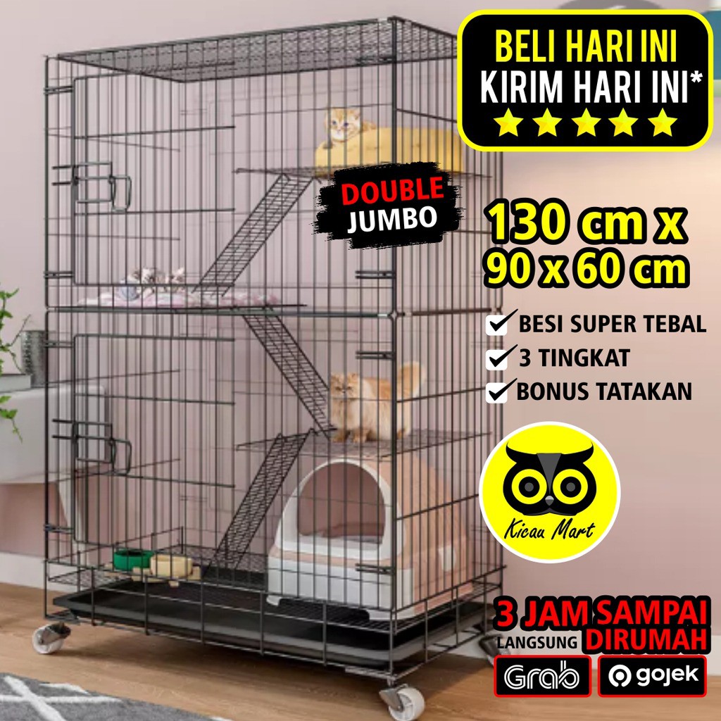 KANDANG KUCING 3 TINGKAT DOUBLE JUMBO SUPER BESAR 130X90X60 XXL KCG3XXL