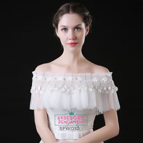 [READY STOCK] BOLERO PENGANRTIN AKSESORIS WEDDING LACE BROKAT PUTIH BPW010