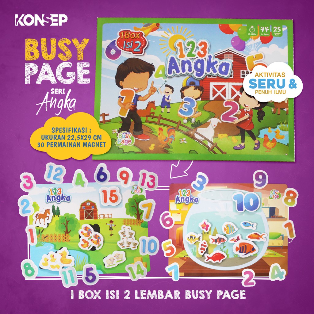 [1BOX ISI 2] KONSEP BUSY PAGE 123 ANGKA / ACTIVITY SHEET / MAINAN EDUKASI ANAK