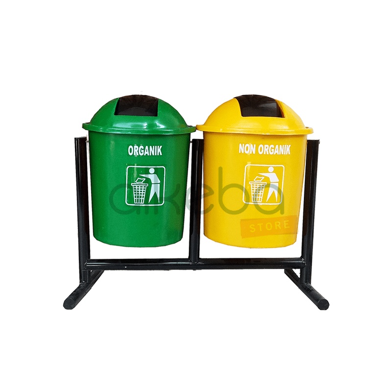 TEMPAT SAMPAH tanam fiber 2 in 1 BULAT Tong SAMPAH PILAH outdoor taman