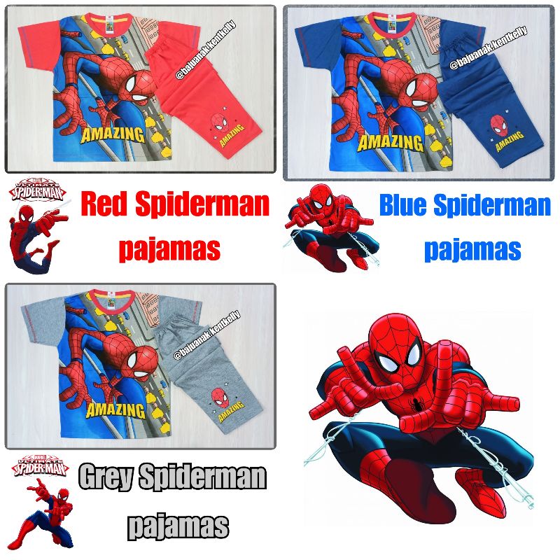 Piyama baju tidur anak laki Jumbo Gemuk Remaja bongsor Spiderman Spider Spidey kaos pendek celana pa